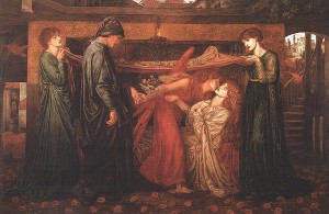 "El sueño de Dante ante la muerte de su amada" (Dante Gabriel Rossetti, 1871).